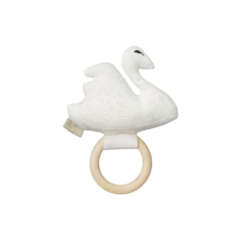 Swan Rattle on Wooden Ring