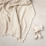Scallop Classic Knit Baby Blanket + Elephant Rattle Gift Set