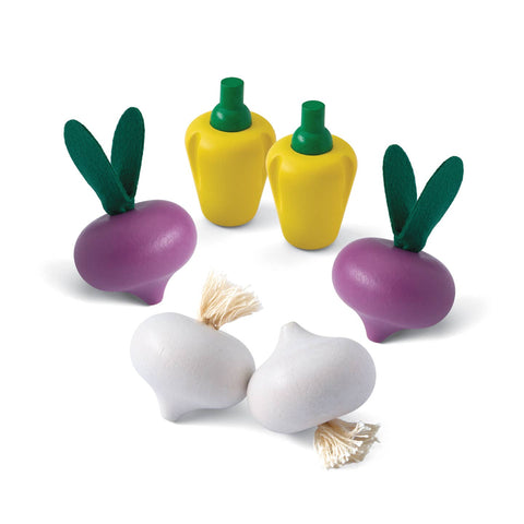 Fresh Produce Set: RED RADISHES, GARLICS & BELL PEPPERS