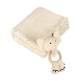 Scallop Classic Knit Baby Blanket + Elephant Rattle Gift Set