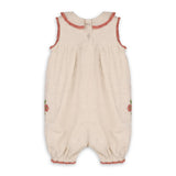 Poppy Floral Embroidered Baby Romper -Linen Blend