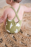 Sage Cactus | Organic Criss-Cross Bodysuit and Ruffle Bloomer Set