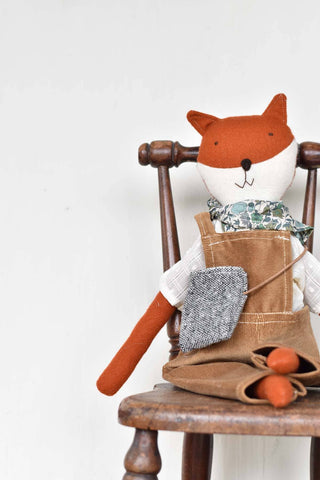 Woolgrass Farm Florette the Fox doll - Corduroy Overalls - Handmade Doll
