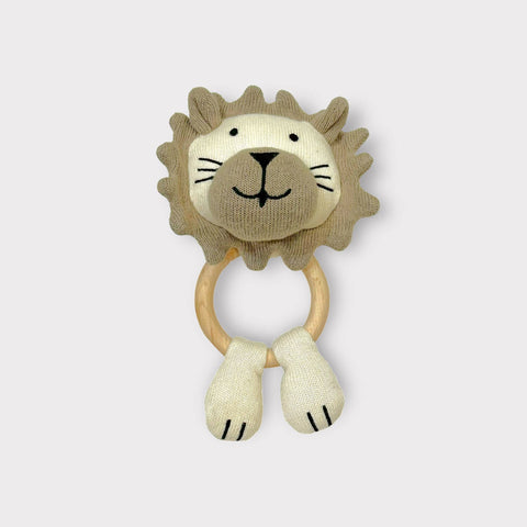 Organic Lion Baby Teething Ring Rattle