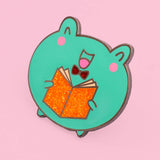 Kawaii Frog Reading Enamel Pin