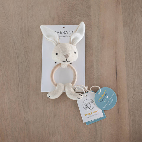 Organic Bunny Baby Teething Ring Rattle
