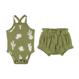 Sage Cactus | Organic Criss-Cross Bodysuit and Ruffle Bloomer Set