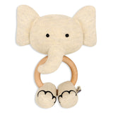 Scallop Classic Knit Baby Blanket + Elephant Rattle Gift Set