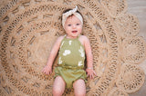 Sage Cactus | Organic Criss-Cross Bodysuit and Ruffle Bloomer Set