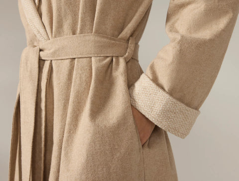 Cloud Brushed Organic Flannel Robe - Camel Heather