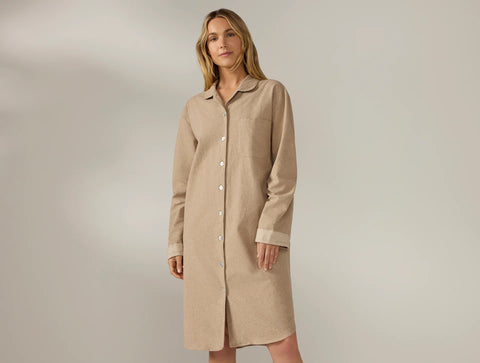 Cloud Brushed Organic Flannel Nightshirt - Camel Heather