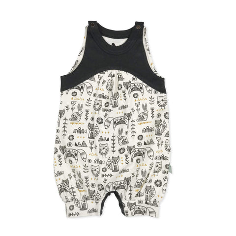 Finn & Emma Hygge Romper - Ivory and Gray with Foxes, Owls & Rabbits