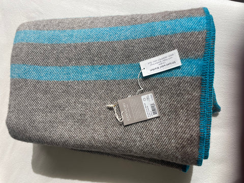 Striped Wool Coyuchi Blanket - Queen Graphite w/ Aqua