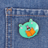 Kawaii Frog Reading Enamel Pin