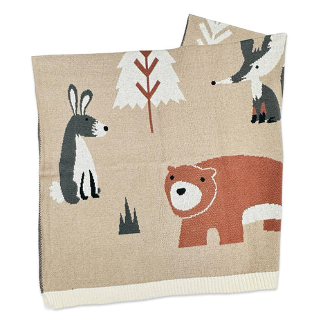 Organic Knit Woodland Bear Jacquard Baby Blanket
