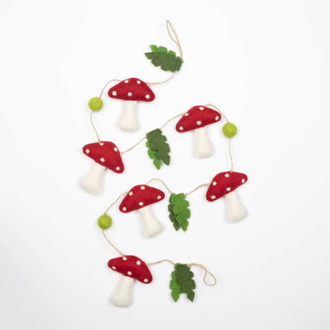 Red Spotted Felt Mushroom Garland