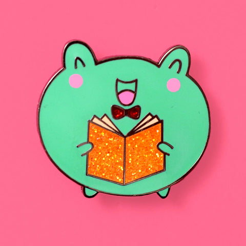 Kawaii Frog Reading Enamel Pin