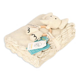 Scallop Classic Knit Baby Blanket + Elephant Rattle Gift Set