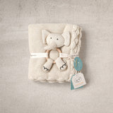 Scallop Classic Knit Baby Blanket + Elephant Rattle Gift Set
